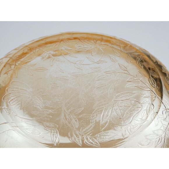 Jeanette Floragold Vintage Iridescent Amber Leaf Pattern Glass Bowl With Handle - Picture 7 of 15